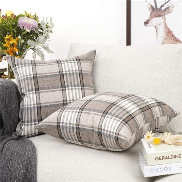 Retro Farmhouse Outdoor Buffalo Tartan Chequer Plaid Cotton Linen Decorative - Picture 3 of 8
